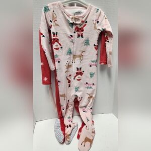 12 M Baby Girl 2 Piece Christmas Pajamas Pjs Red Pink Santa Reindeer Soft NWT
